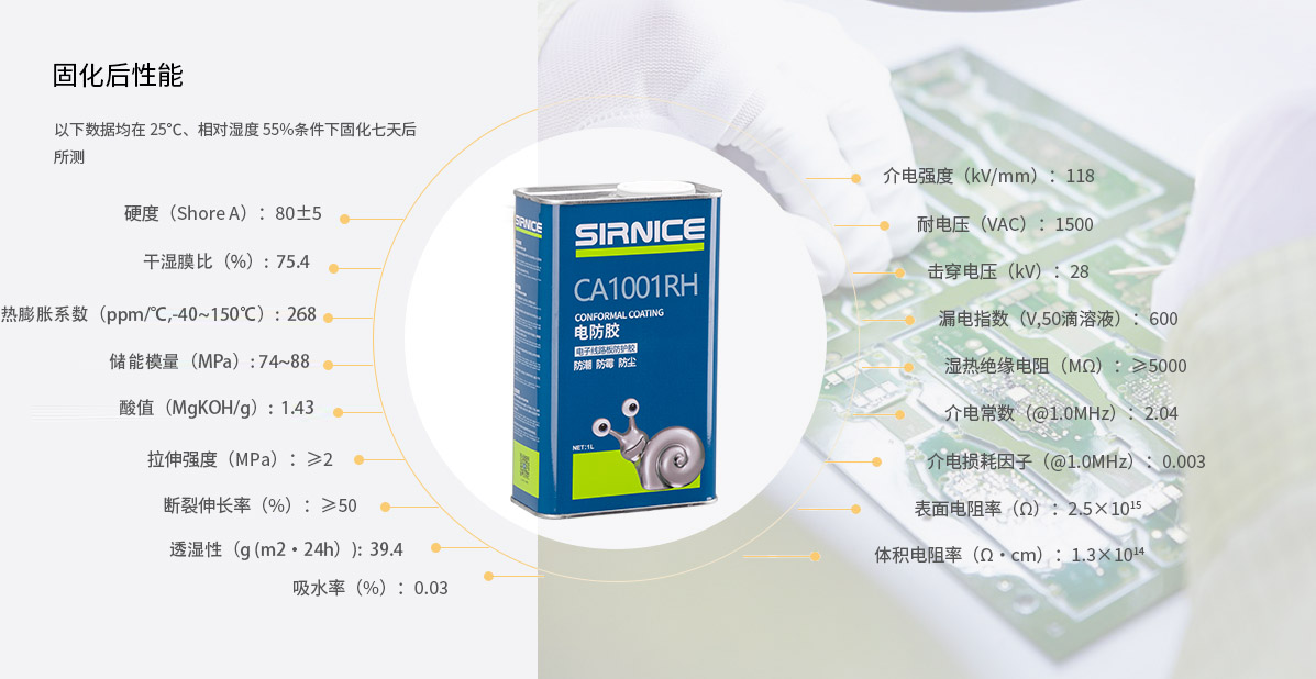 有机硅电防胶CA1001RH固化后性能参数